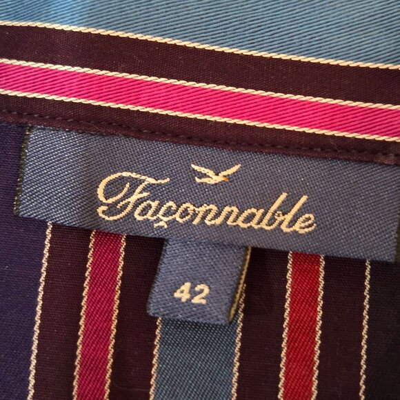 Faconnable Womens ButtonUp Shirt Sz 42 Medium Striped Multi Colorful Silky Retro - Picture 8 of 9